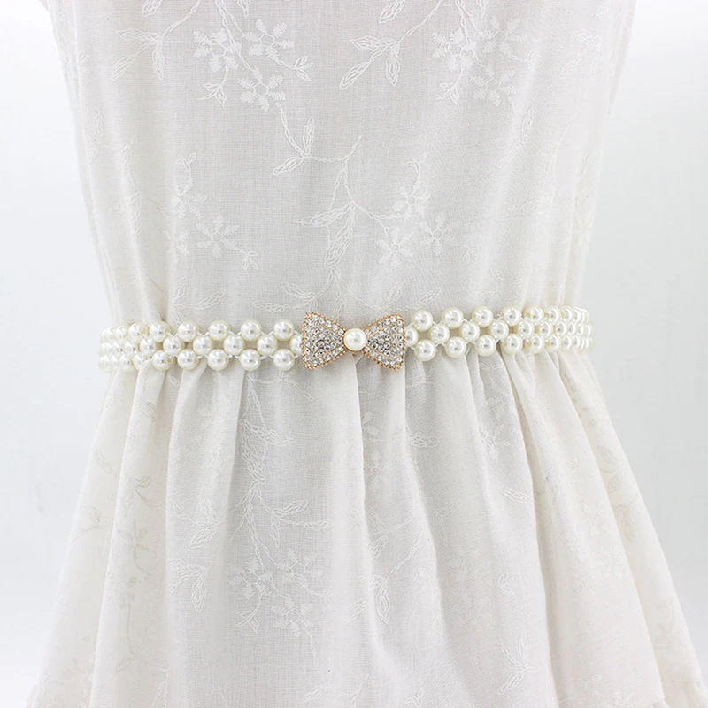 

Female Waistband Versatile Waist Belts Pearl Bow Belt Flower Waist Chain Dress Sweety Women Wedding Designer Pearl Belt