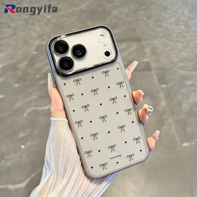 Capa de Telefone Transparente com Laço Estilo INS para Redmi K80 Pro K70 K70E K60 Ultra K50i K50 A7 A4 A3 Pro A3X A2 A1 Plus com Película Protetora de Lente