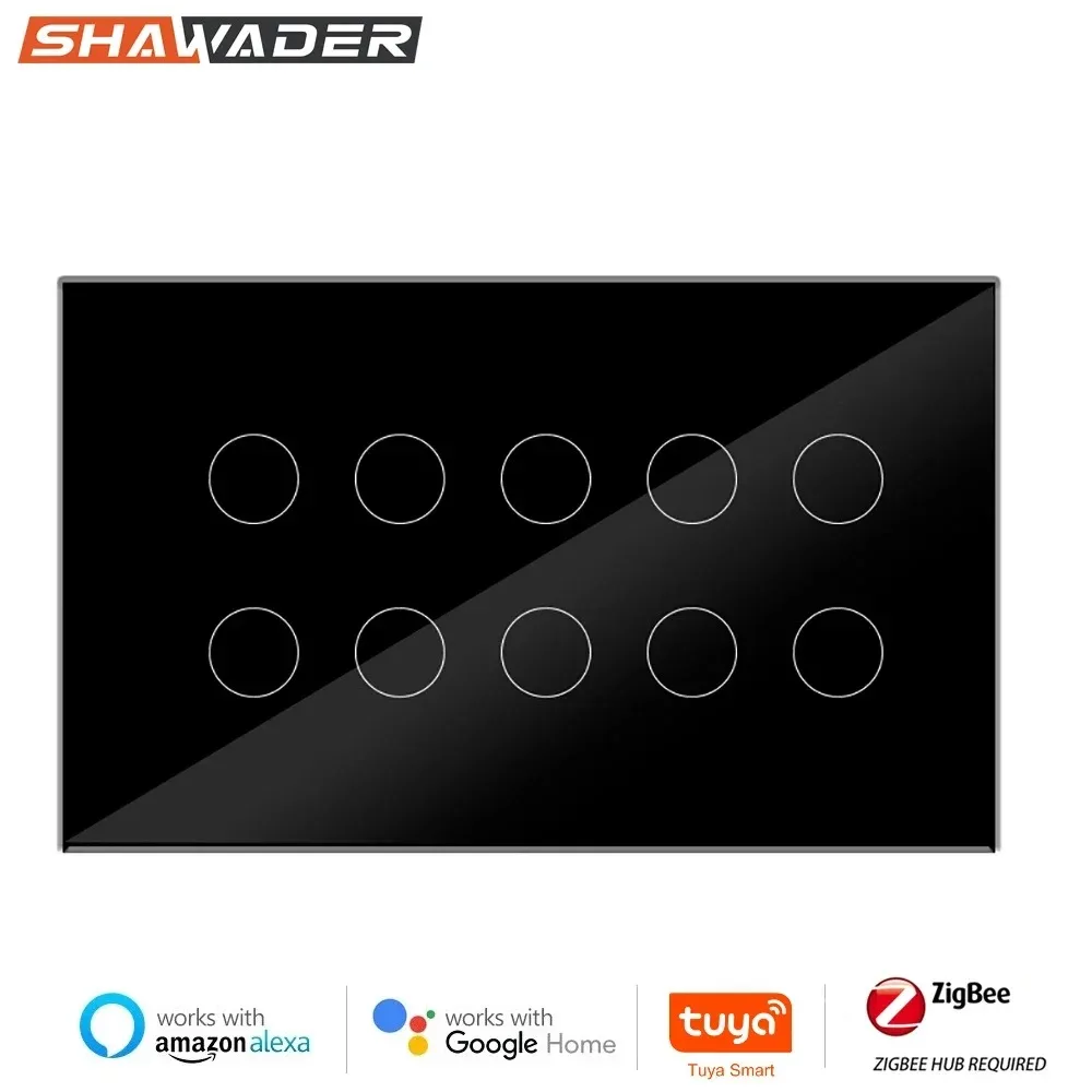 Shawader Zigbee Touch Light Wall Switch Interruptor Glass Panel 8/10 Gang Repeater Tuya Smart Compatible with Alexa Google Home