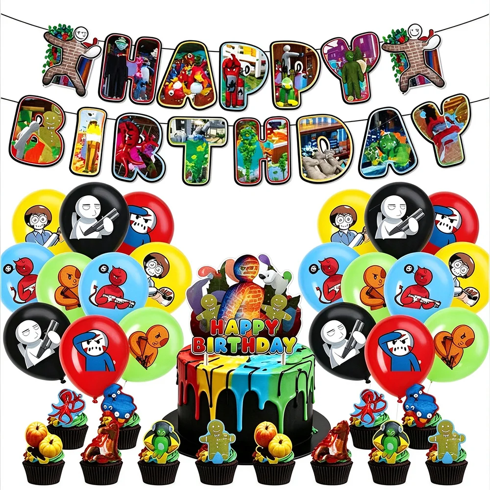 Garten of Banban Birthday Party Supplies Banner Cake Cupcake Toppers Latex Balloons Kids Boys Video Game Theme Decorations