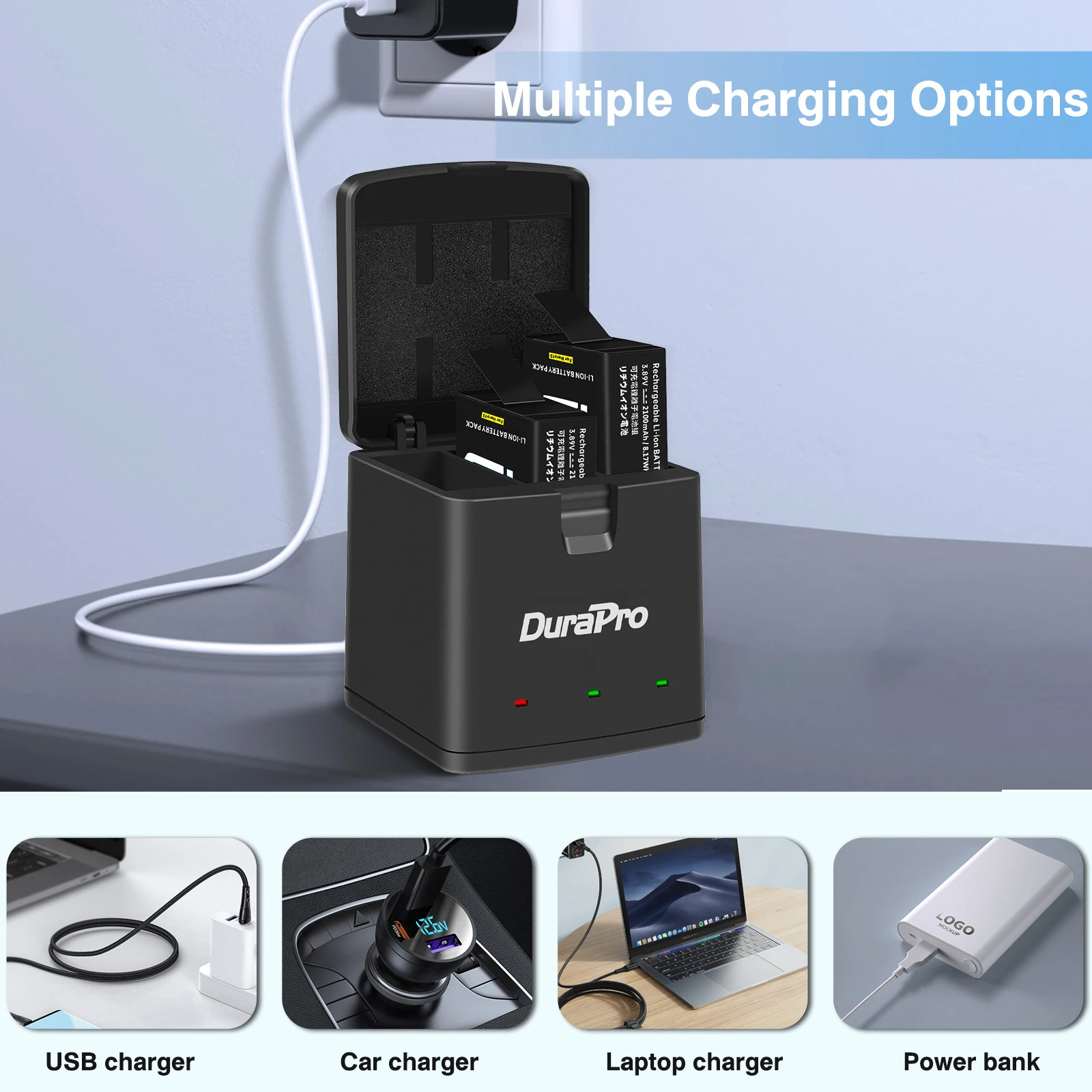 DuraPro 2100mAh Battery + 3-Slots Box charger for Original GoPro Hero 13 Black camera Accessories