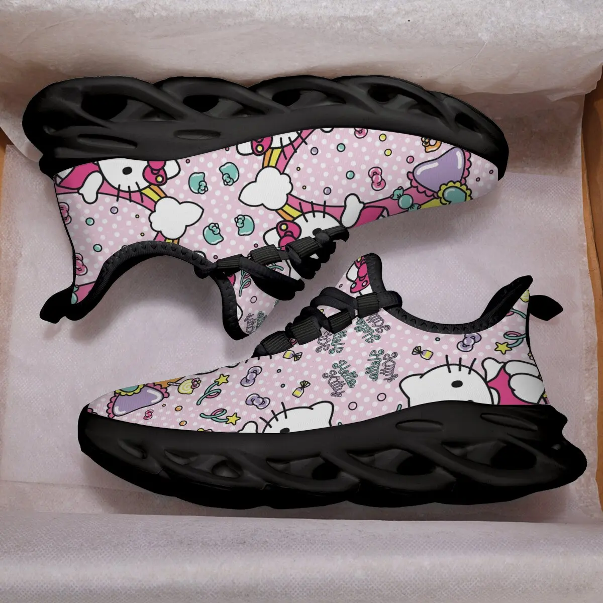 

Детские кроссовки с героями мультфильмов, обувь Hello Kitty, розовые легкие спортивные кроссовки в горошек, детские уличные кроссовки для бега, детская спортивная обувь