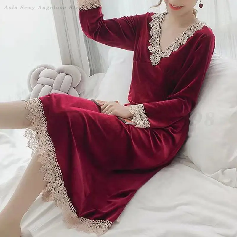 

Winter Autumn Home Dressing Gown Nightdress for Women Warm Nightgown Sexy Velvet Sleepwear Loose Sleepwear Long Sleeve Bathrobe