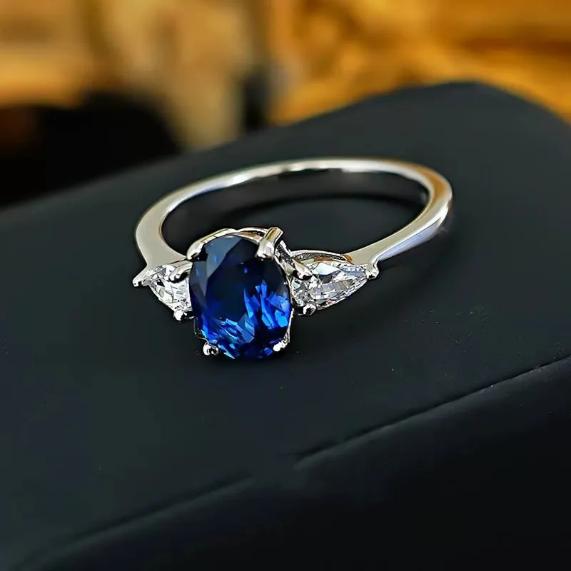 S925 Sterling Silver Wedding Ring Featuring Realistic Ruby Pigeon Egg And Spinel Blue Gold Plated Diamond For Bridal Daily Wear