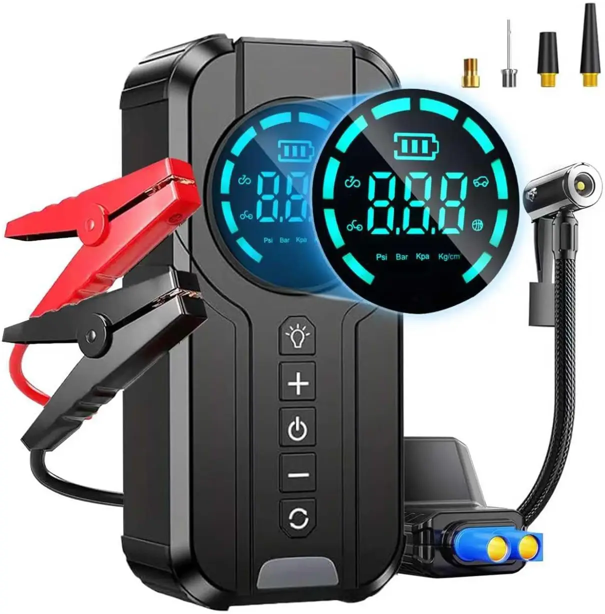 Arrancador de batería 6000A con compresor de aire, 150PSI, 12V portátil para gas de 6,0L y diésel de 3,0 L, incluye linterna y bolsa EVA