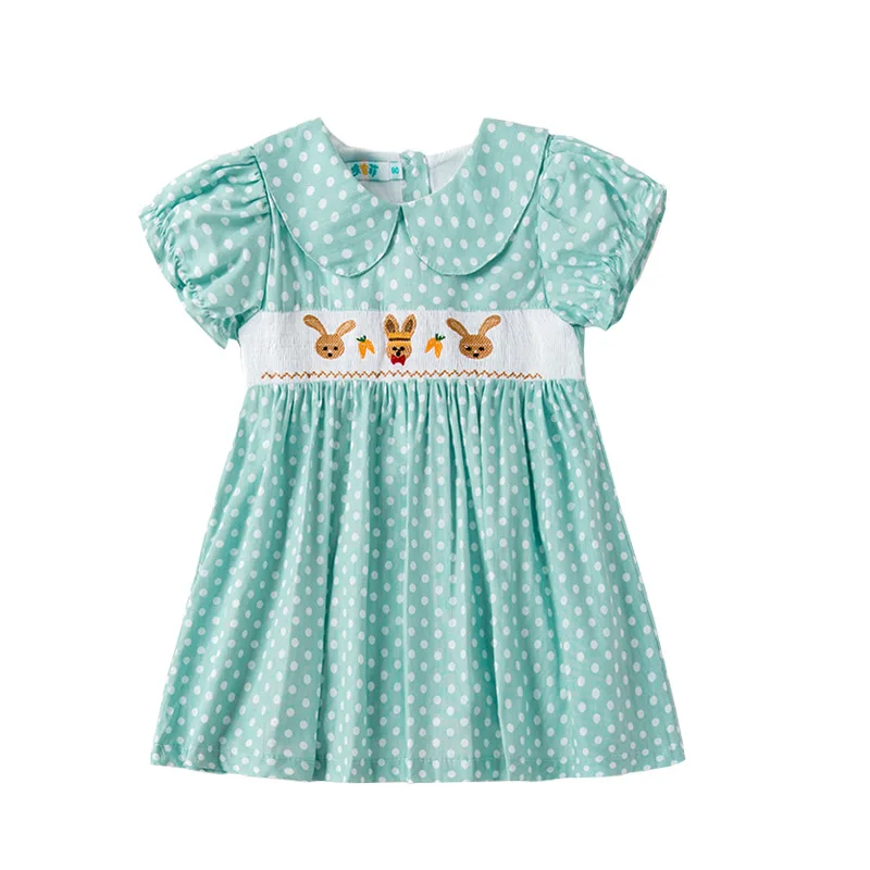 

Summer New Spanish Style Girls Green Princess Dress Puff Sleeve Vintage Smocked Embroidery Cotton Casual Party Dress for Toddler