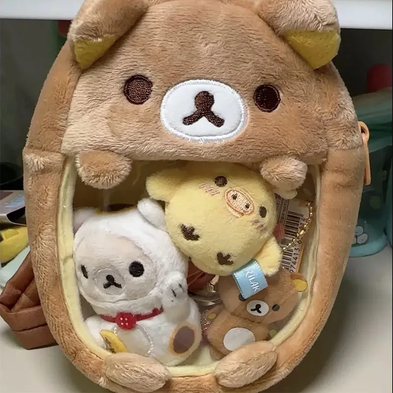 Kawaii Rilakkuma Vintage Folding Crossbody Bag Storage Bag Phone Bag Pendant San-X Plush Backpack Cute Girls Heart Wallet Gifts