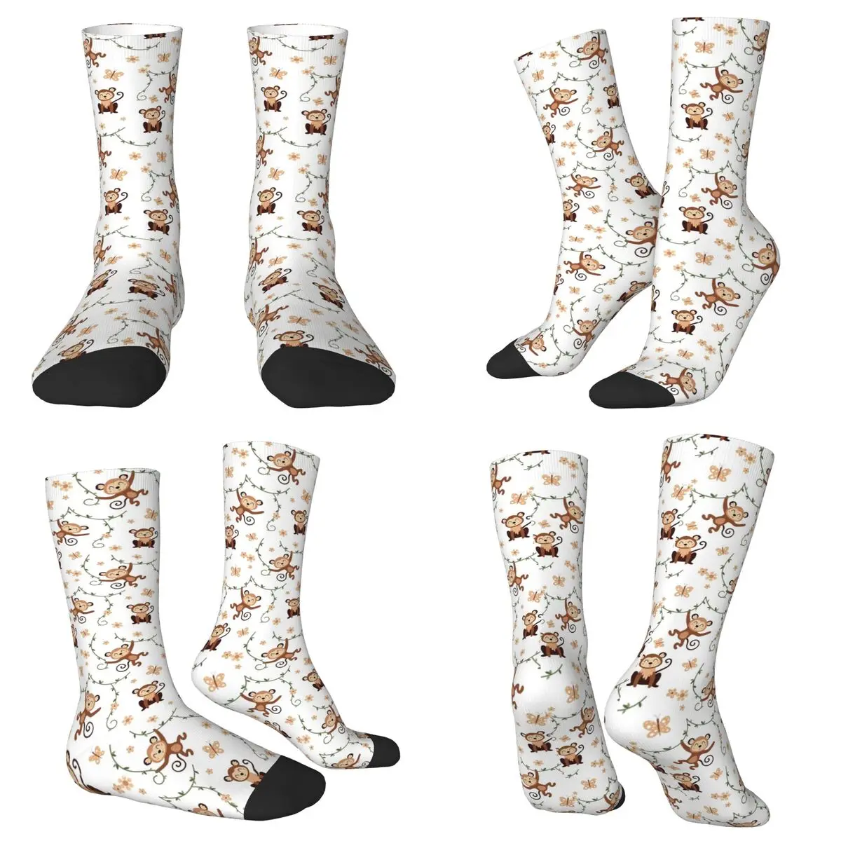 All Seasons Crew Stockings Vintage Monkey Cartoon Graphic Socks Casual Long Socks for Men Women Valentine's Day Gifts