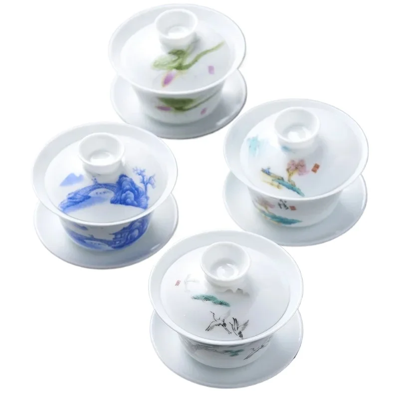 Service à thé Gai Wan traditionnel chinois en porcelaine osseuse, service à thé Dehua Gaiwan, pot à thé en porcelaine pour le voyage, magnifique et facile à utiliser