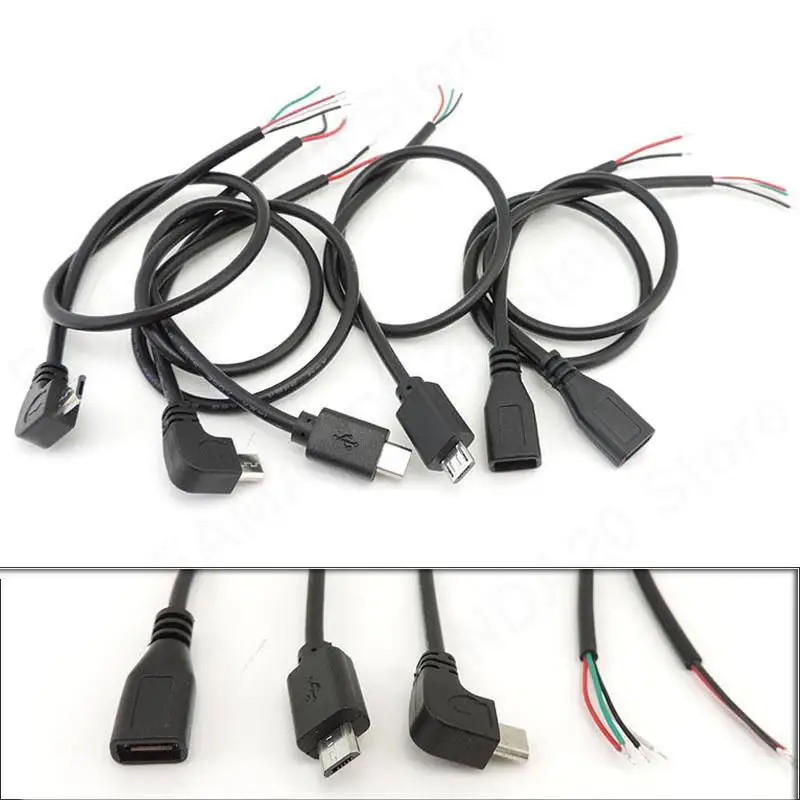0.3m 2/4 Pin core Wire Data power Charge Cable Micro USB 2.0 A Female male Jack right angel extension Cord Connector repair S24