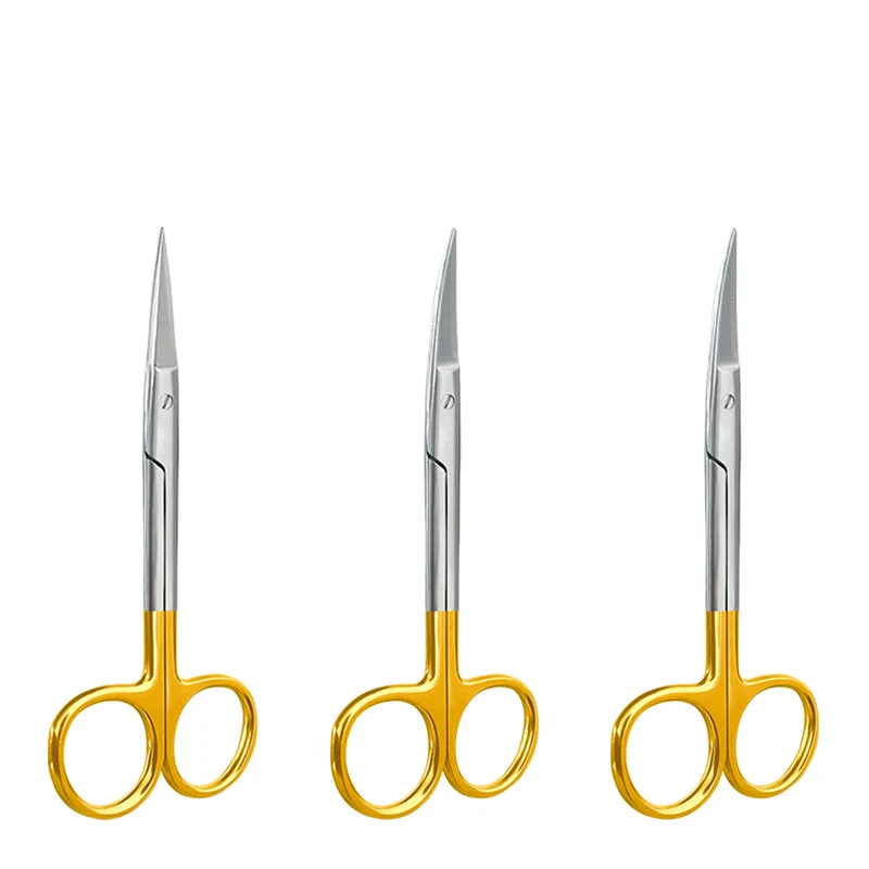 

Стоматологические ножницы из нержавеющей стали с прямым/изогнутым кончиком, позолоченная ручка, стоматологические инструменты, стоматологический лабораторный инструмент