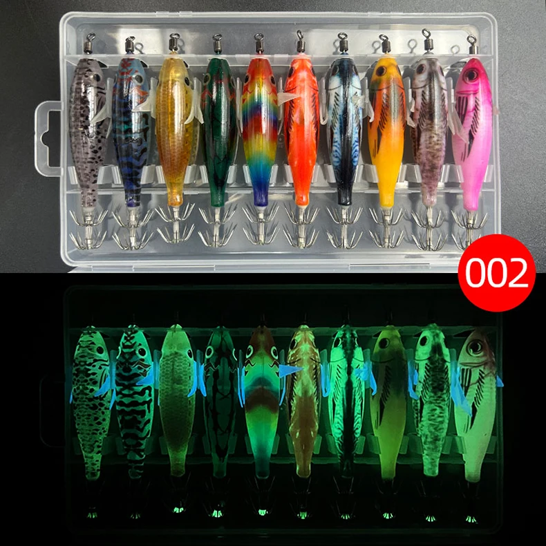 ShareShark 10 Stück/Box 5,7g Garnelen-Angelköder Leuchtender Tintenfisch-Jighaken Meeresangelzubehör Künstlicher Köder Oktopus-Köder – Detail 2