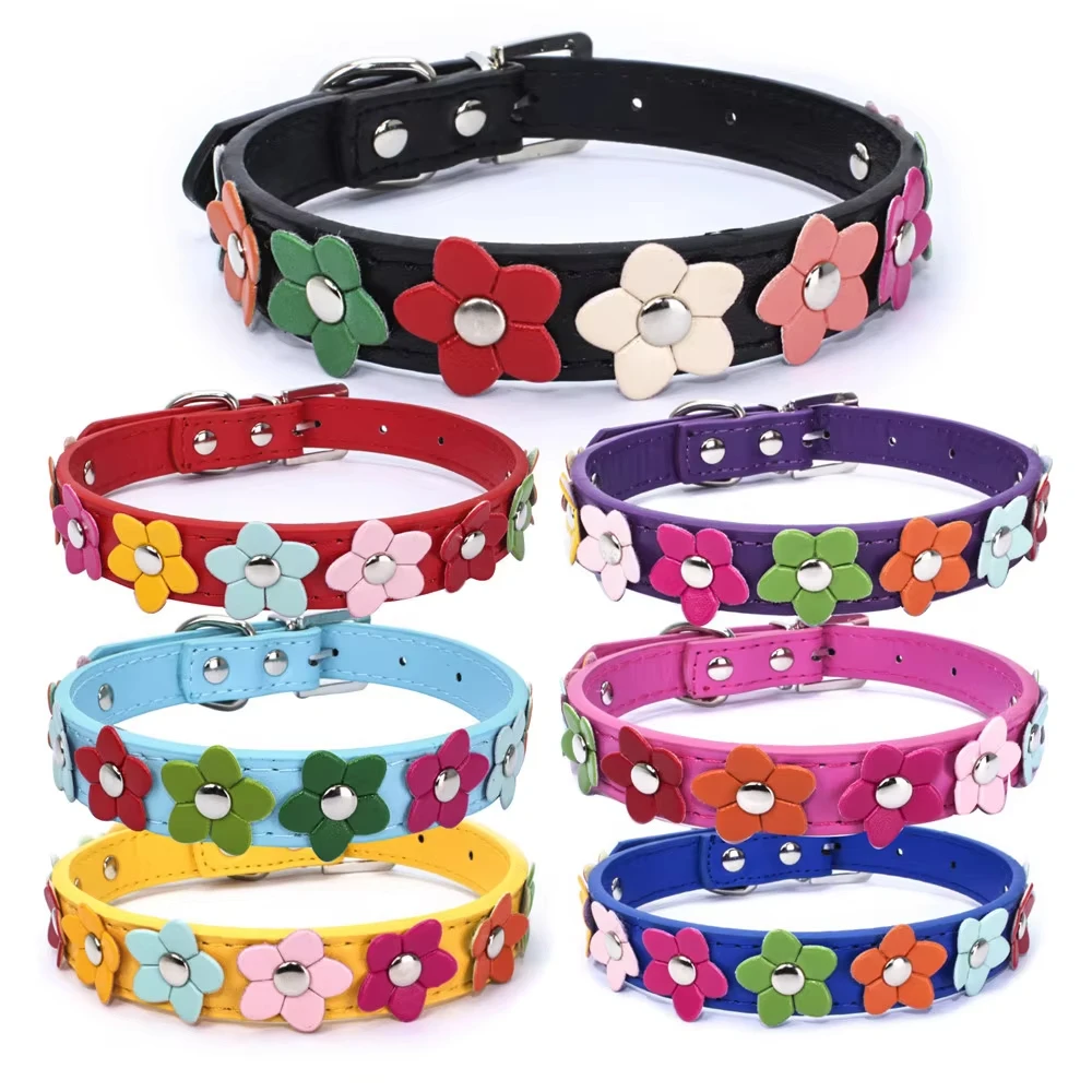 Small Dog Collar Leash Pet Cat Leather Flowers Neck Strap Leads Rope for Middle Perro Chihuahua Fashion High Quality