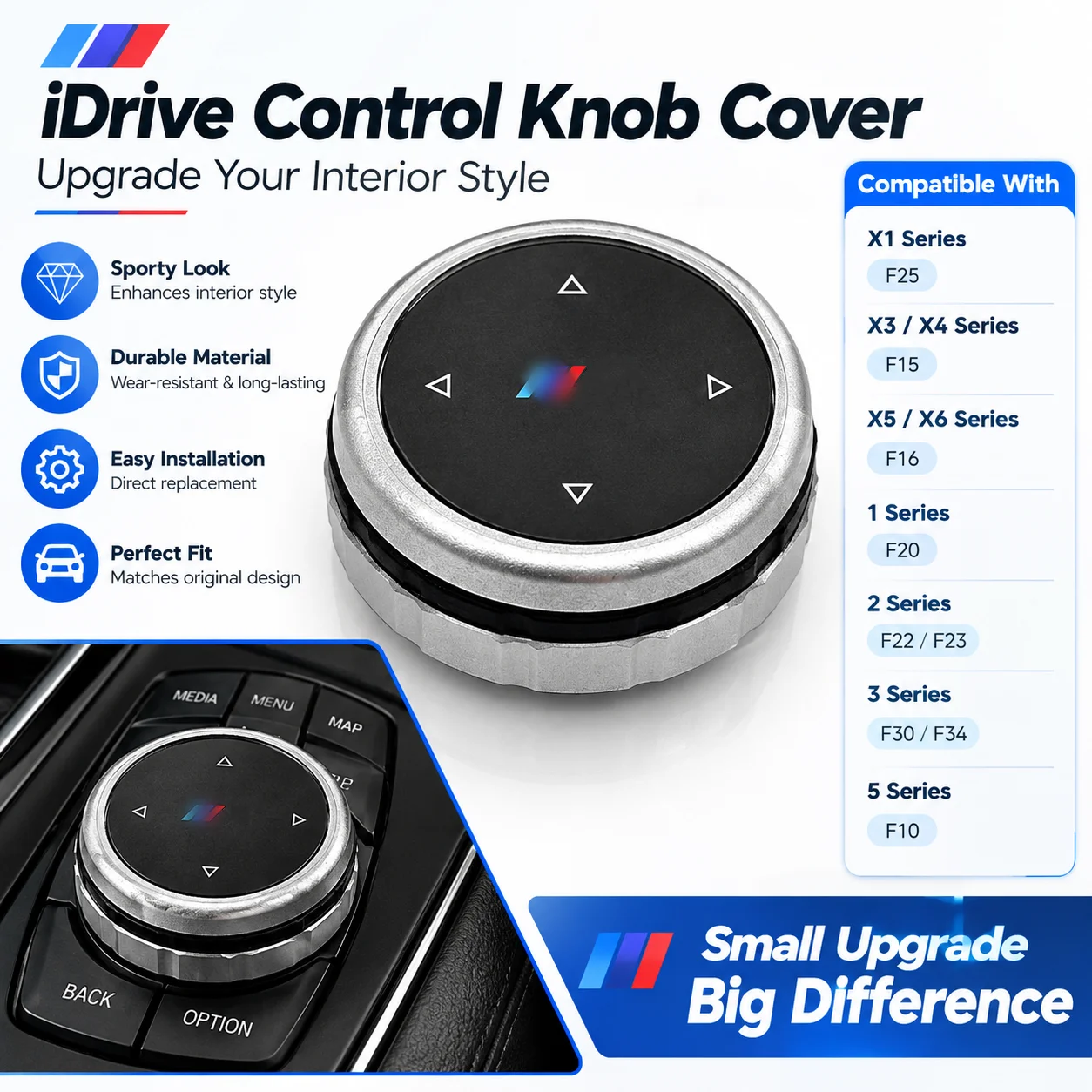 iDrive Multimedia Control Knob Cover Upgrade Compatible with F25 F15 F16 F10 F20 F30 F34 X1 X3 X4 X5 X6 1 2 3 5 Series