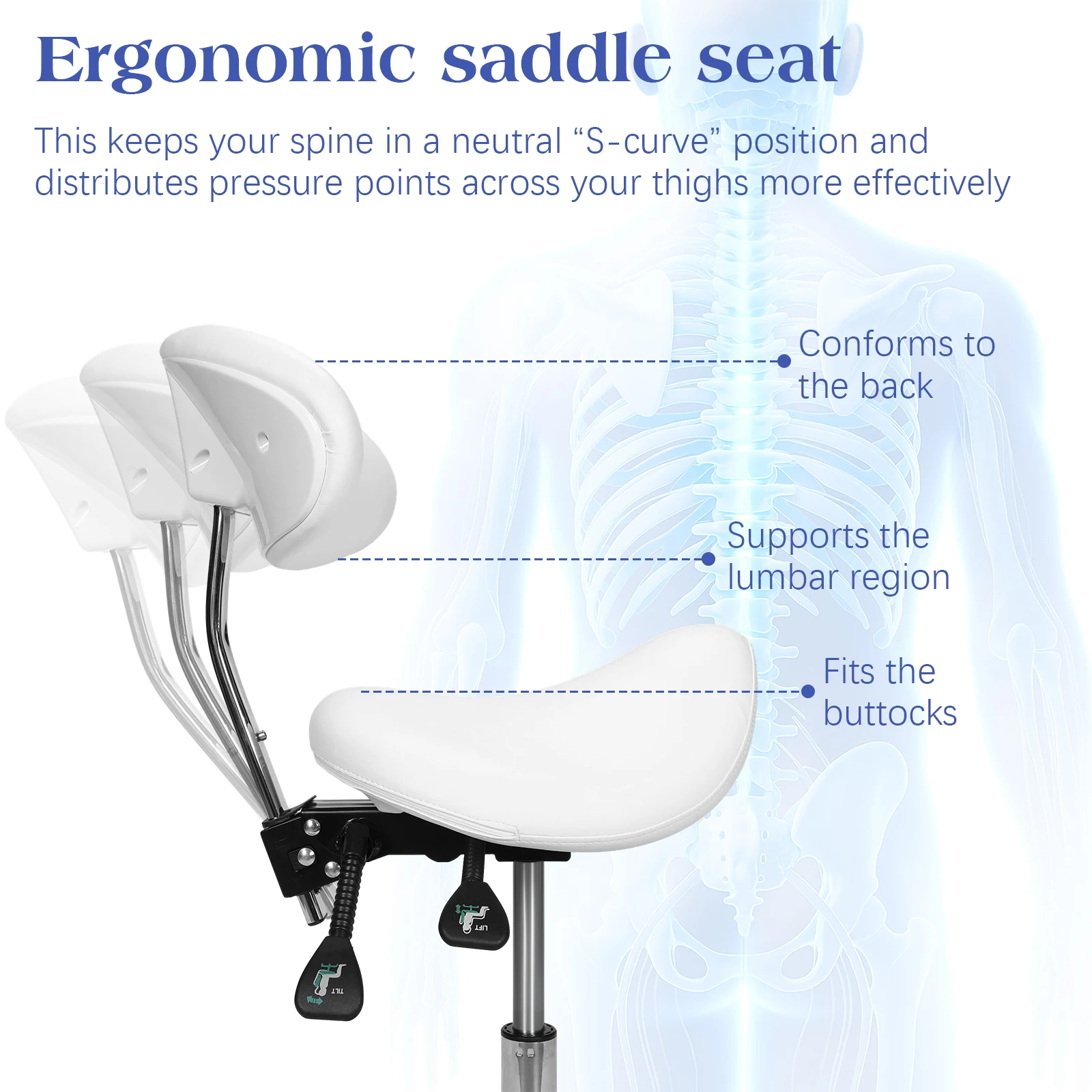 

Rolling Swivel Saddle Stool Chair with Wheels with Back Support 19.93-21.65in Height for Hair Stylist for Dentist Salon Tattoo