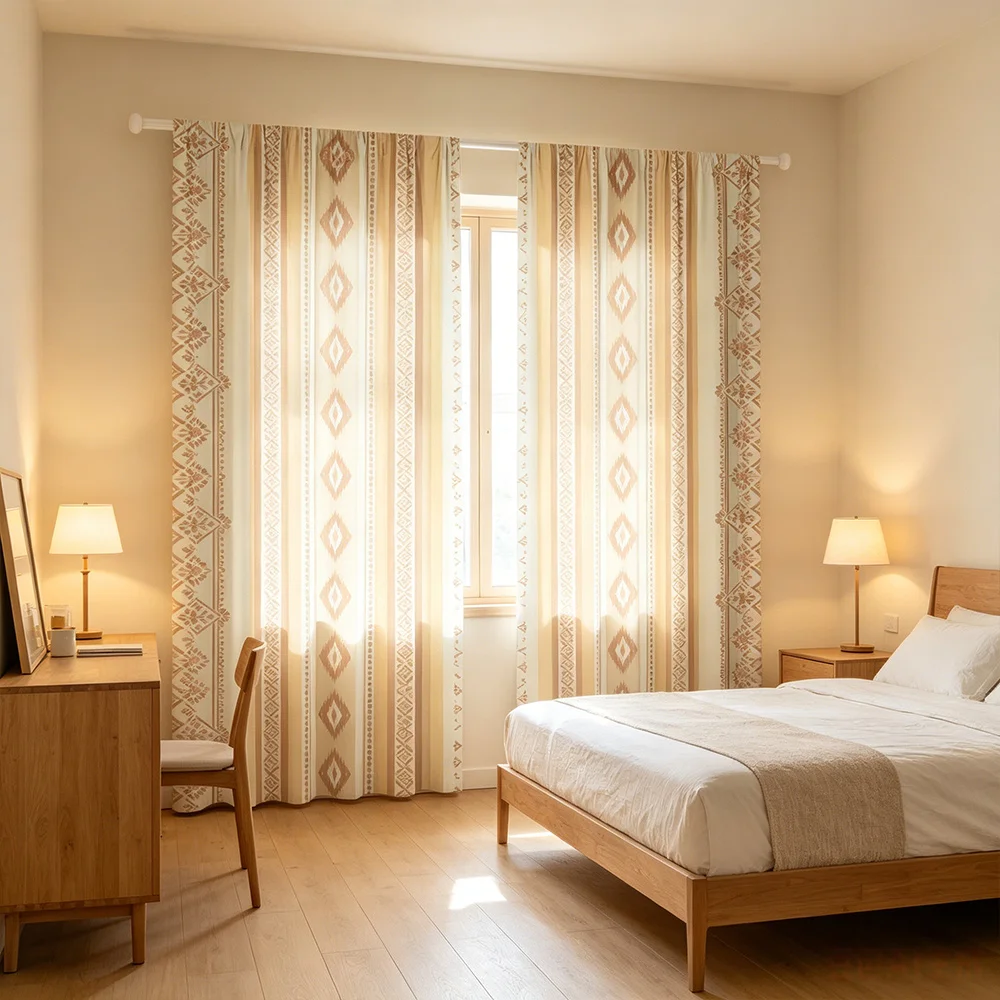 2PCS Light Brown Boho Curtains, Bohemian Pattern Print, Ethnic Window Drapes for Living Room Bedroom Home Decor