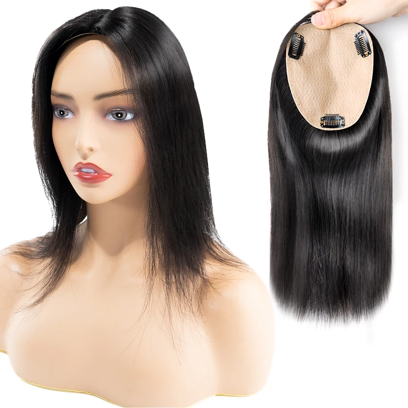 

Skin Base Human Hair Topper With 3 Clips In Silk Top Virgin European Hair Toupee for Women Fine Hairpiece 12X13cm 15X16CM 1B