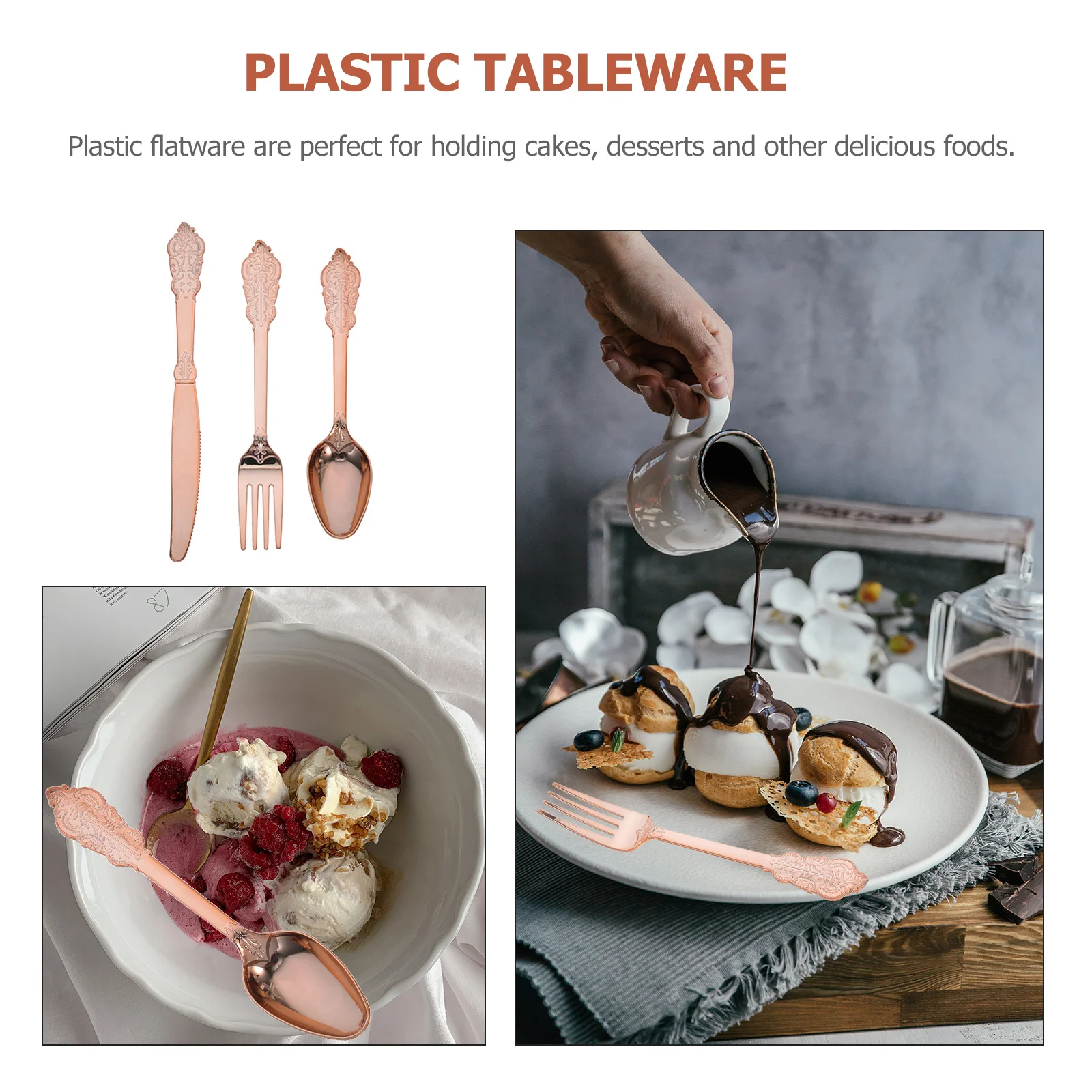 

6Sets Gold Plastic Silverware Smooth Design Fine Workmanship Creative Appearance Multipurpose Party Cutlery Plastic Silverware