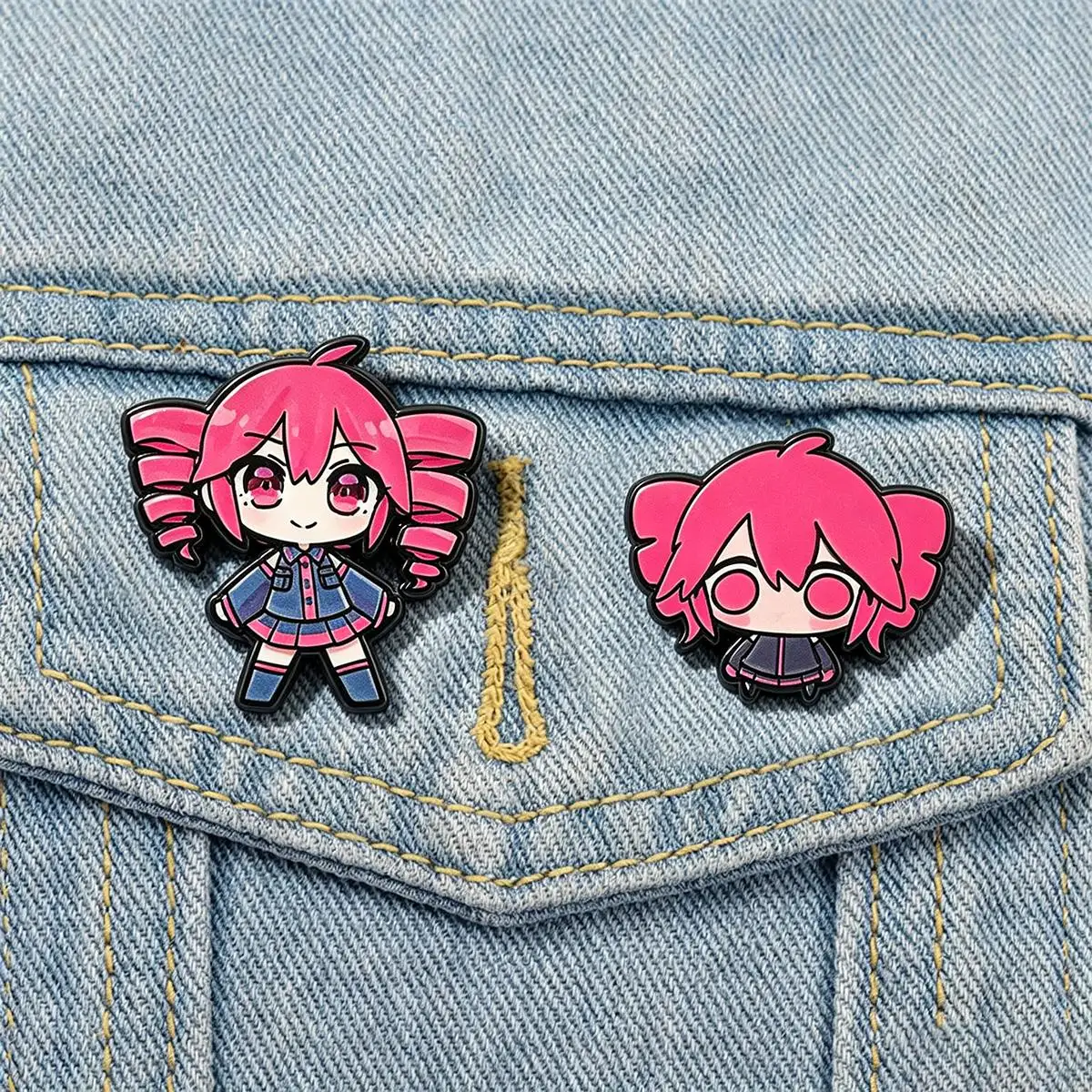 2Pcs/Set Virtual Idol Kasane Teto Enamel Brooch Cartoon Character Lapel Metal Badge Cosplay Clothing Jewelry Accessories Gifts