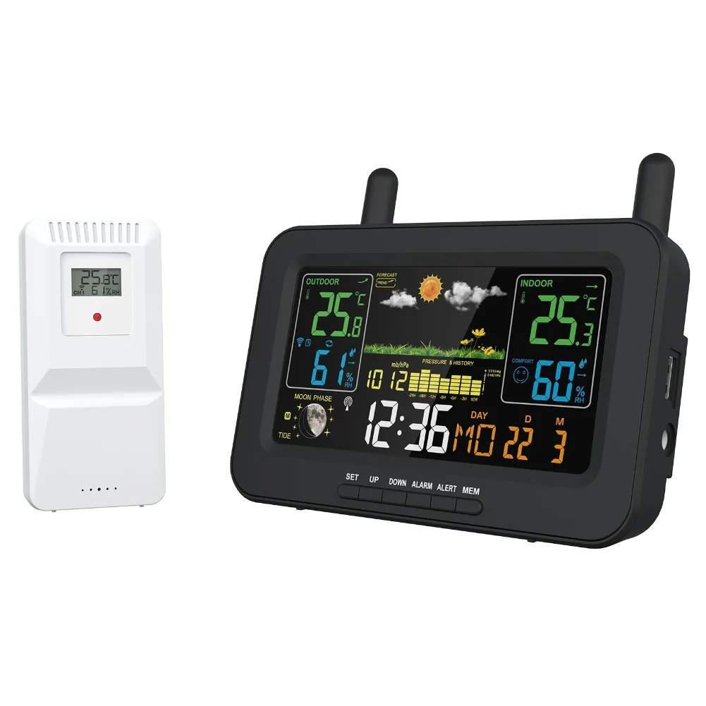 6in1 Weather Station with Outdoor Sensor Color LCD Display for Home Indoor Outdoor Temperature Humidity Air Pressure