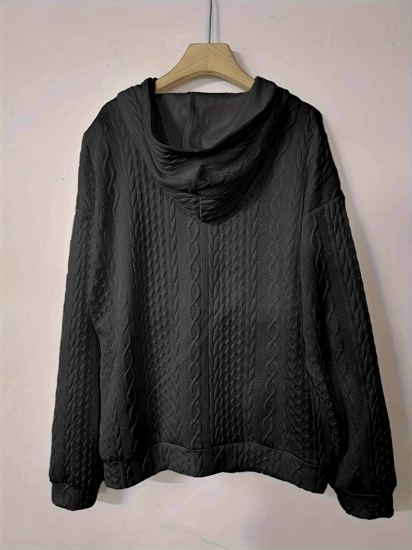 Gemütlicher Damen-Kabelstrick-Hoodie in Übergröße für mühelosen Stil und Komfort – Detail 7