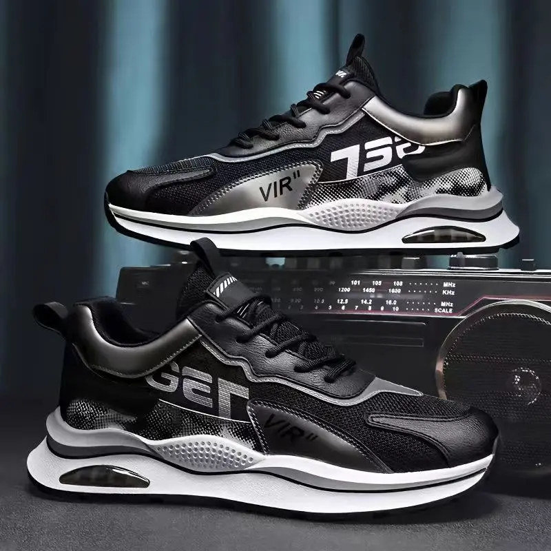 Men's shoes sports  leisure air cushion, spring and summer new mesh breathable patchwork soft sole flat running and travel shoes