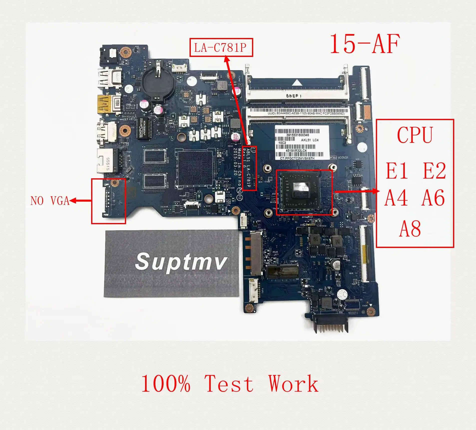 Notebook Motherboard is Suitable for the HP Pavilion 15-AF ABL51 LA-C781P DDR3L UMA 823937-601 818650-501 813970-501 Test Work