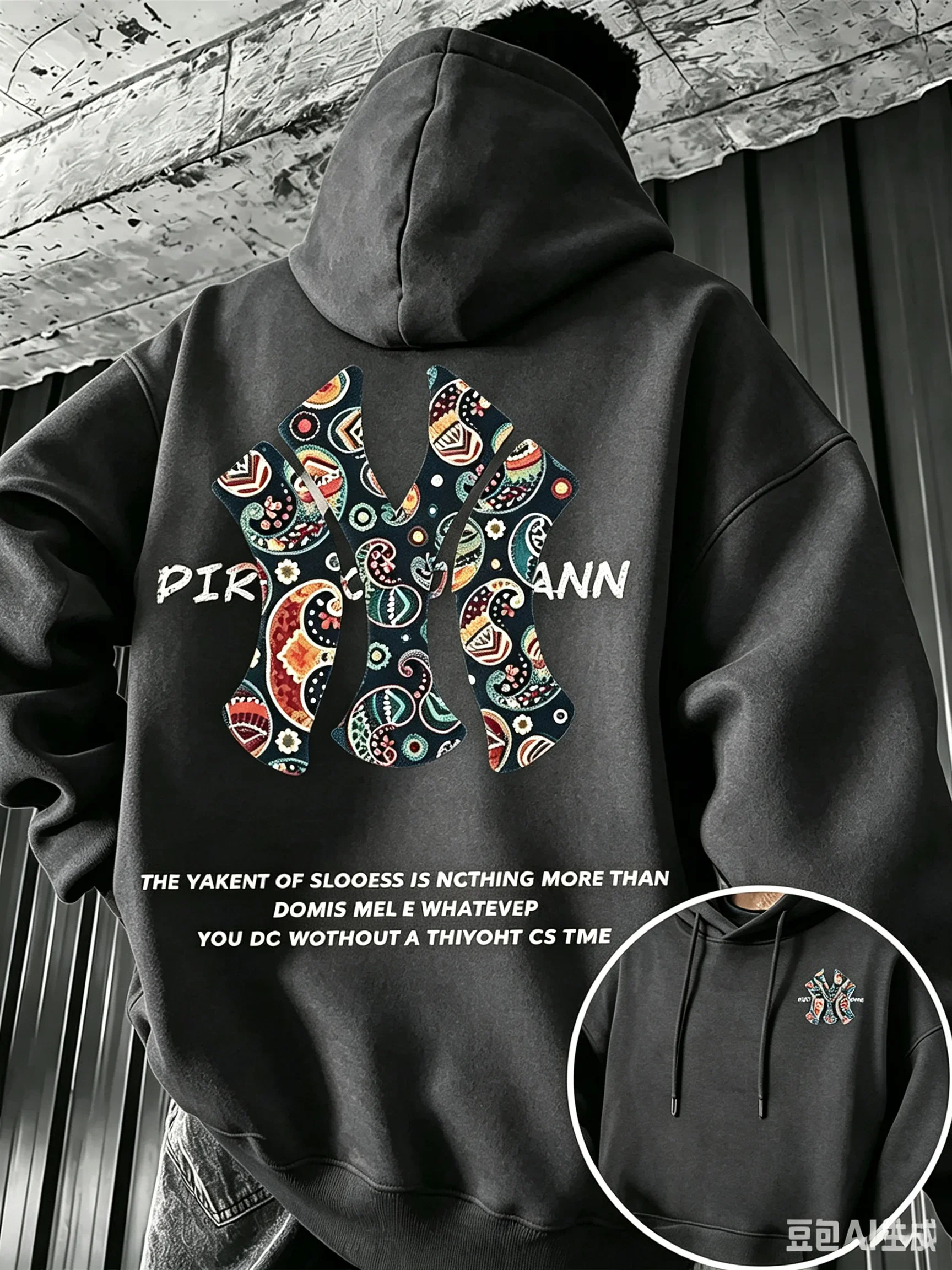 Herren-Hoodie für Herbst und Winter, Outdoor, warm und bequem, Walnussblüten- und NY-Buchstaben-Design, doppelseitiger Druck, lockerer Schnitt, Fleece, Streetwear – Detail 21