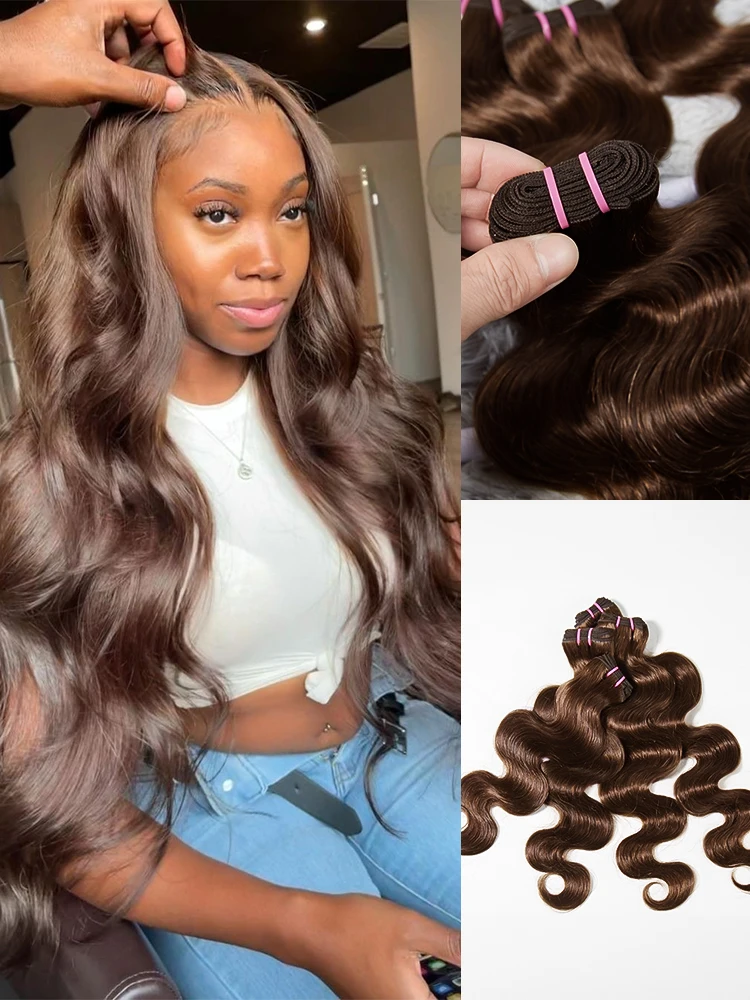 

Шоколадно-коричневые пучки человеческих волос 18, 20, 22, 24 дюйма, пучки объемных волн, человеческие волосы, 100% необработанный бразильский цвет