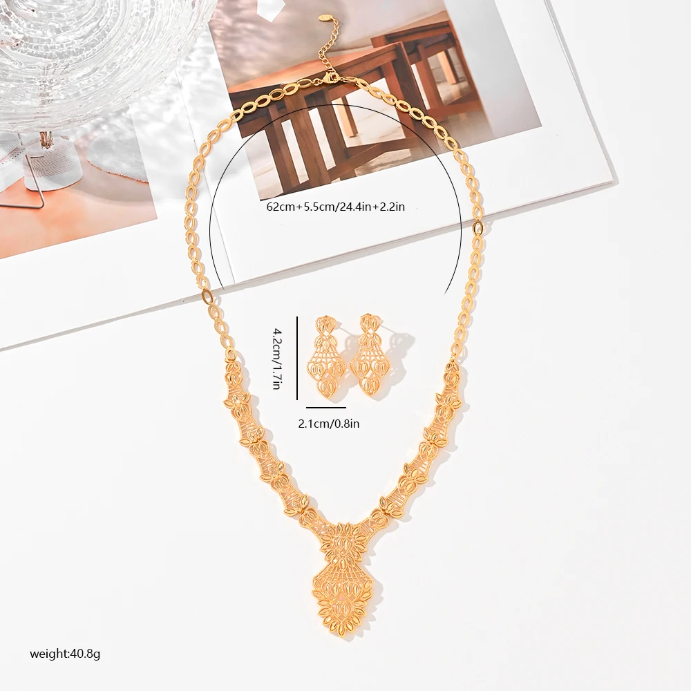 Ladies, exquisite fashionable geometric necklace and earrings with sparkling zircon, high-end elegant design jewelry set