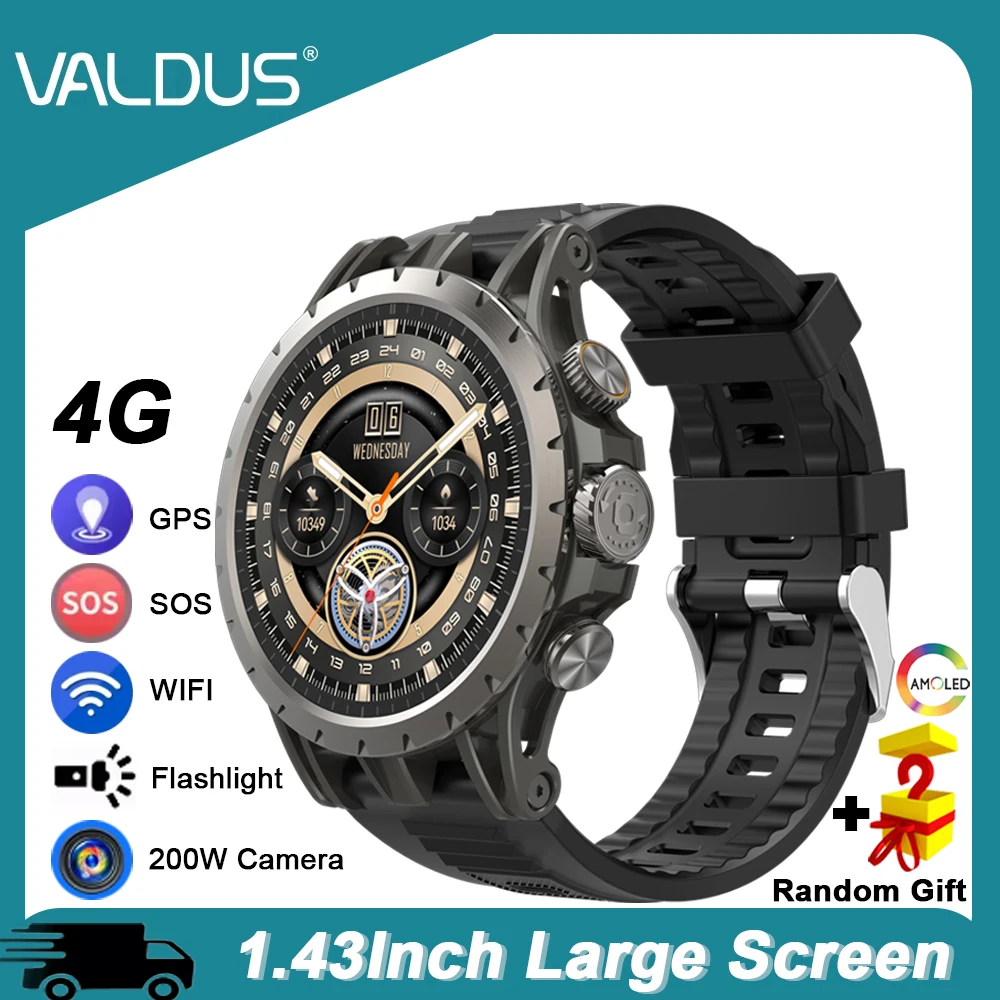 VALDUS 4G Smartwatch per uomo donna VG54 Pro AMOLED orologio con scheda SIM HD fotocamera GPS WIFI Fitness Sport 32G Rom 2024 Smart Watch