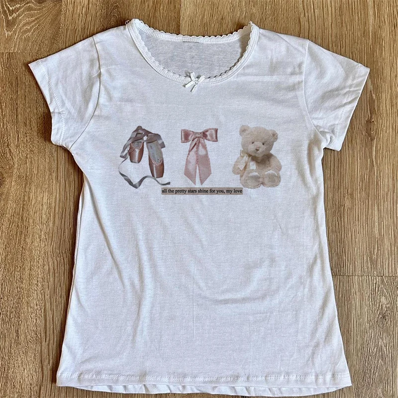 Y2k Ernte T-Shirts Brief Grafiken ästhetische Frauen Ernte Top Harajuku Streetwear schlanke T-Shirt Sommer sexy Party Femme Frauen Kleidung