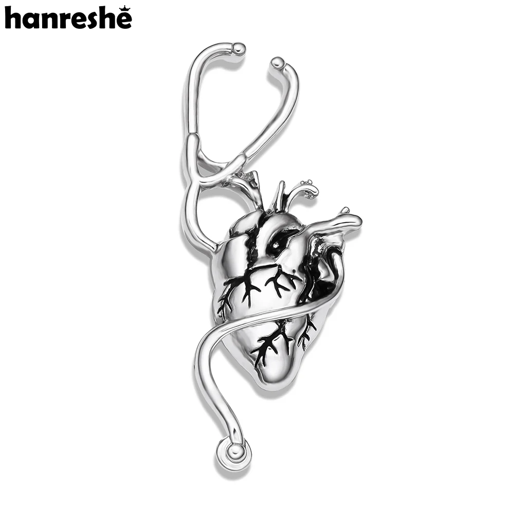 Hanreshe Creative Stethoscope Heart Brooch Pin Medical Anatomy Organ Lapel Backpack Hat Badge Medicine Jewelry for Doctor Nurse