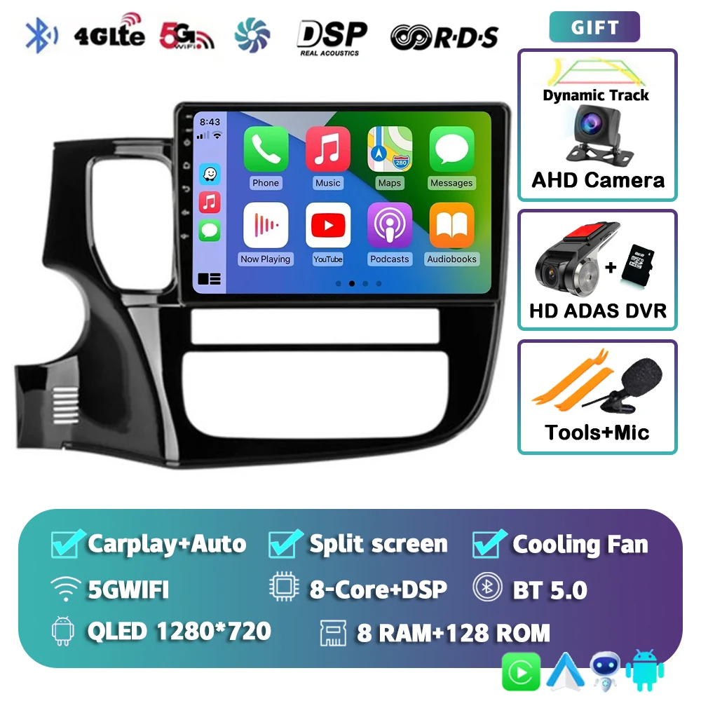 Android 16 Carplay autoradio voor Mitsubishi Outlander 3 GF0W GG0W 2012-2018 Multimedia Videospeler Navigatie Stereo GPS 2din
