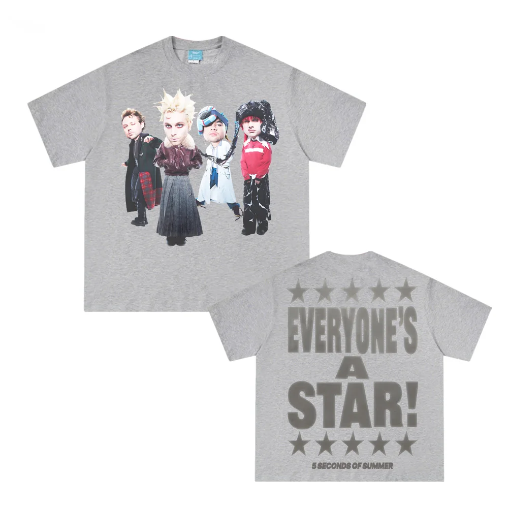 الجميع نجم! تي شيرت 2025NEW تي شيرت بنفس النمط 5 ثانية من الصيف 100% قطن تريند مريح تي شيرت عالي الجودة