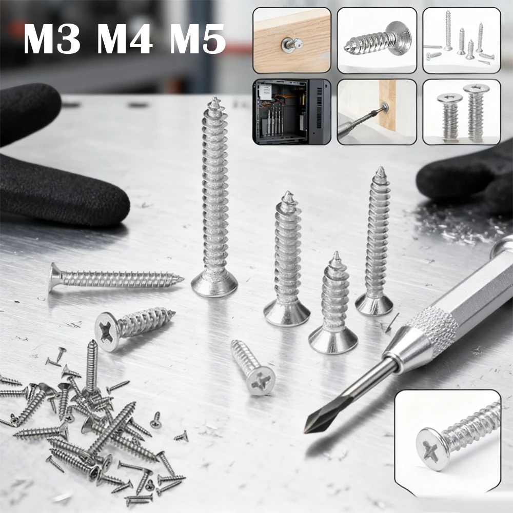 10-50pcs M3 M4 M5 Cross Phillips Ultras Thin Super Low Flat Wafer Head  304 Stainlesss Steel Self tapping Wood Screw