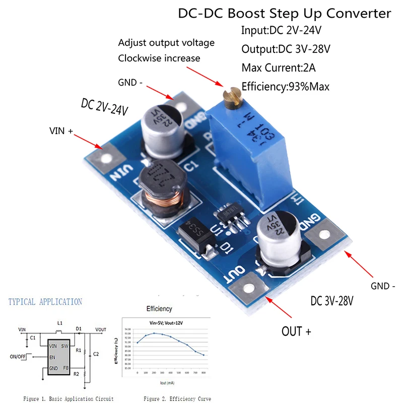 2A DC-DC Step Up Power Module Boost Volt Converter 2V-24V to 3V 5V 6V 9V 12V 19V XH-M415