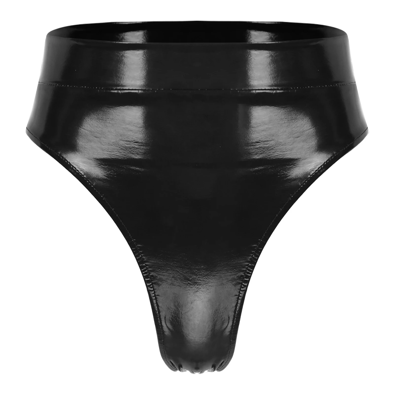 Womens Patent Leather Briefs Underwear High Waist Thong Wet Look Back Adjustable Buckle Belted Panties Pole Dance Rave Clubwear