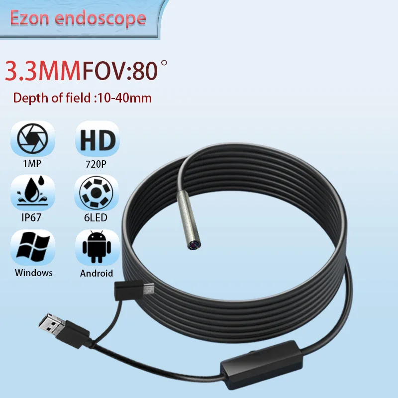 1MP 3.3 ملم 80 °   كاميرا المنظار الصناعي لفحص المحرك 1.5 متر USB Type-C أندرويد 3 في 1 مسبار المنظار السلكي الناعم