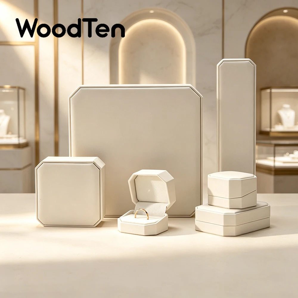 WoodTen Ring Box Jewelry Organizer PU Leather Earrings Bracelet Necklace Box Couple Gift Box Engagement Wedding Storage Display