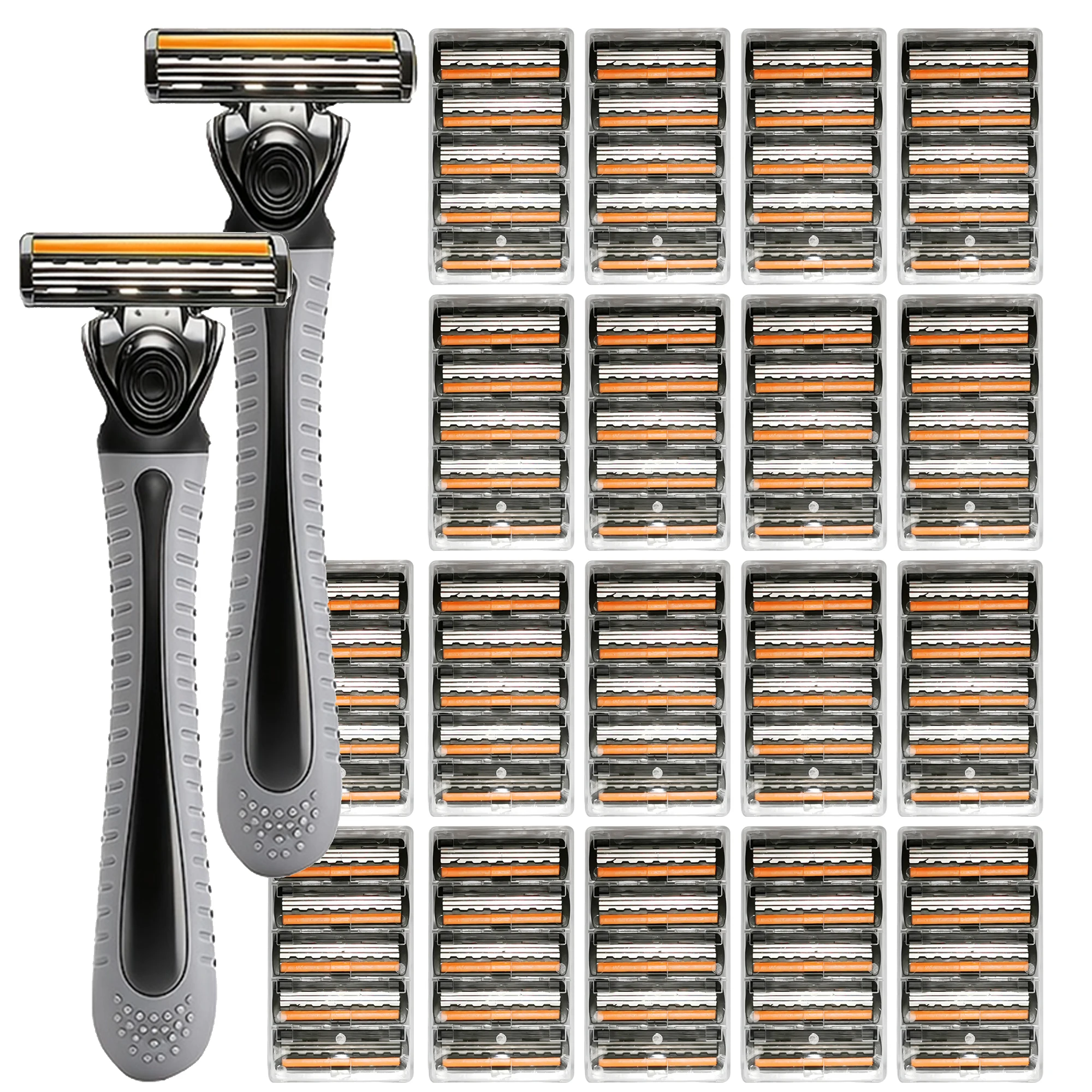 Men's Double-Handled 90-Blade Manual Razor Set, with Non-Slip Metal Handles and Durable Stainless Steel Construction