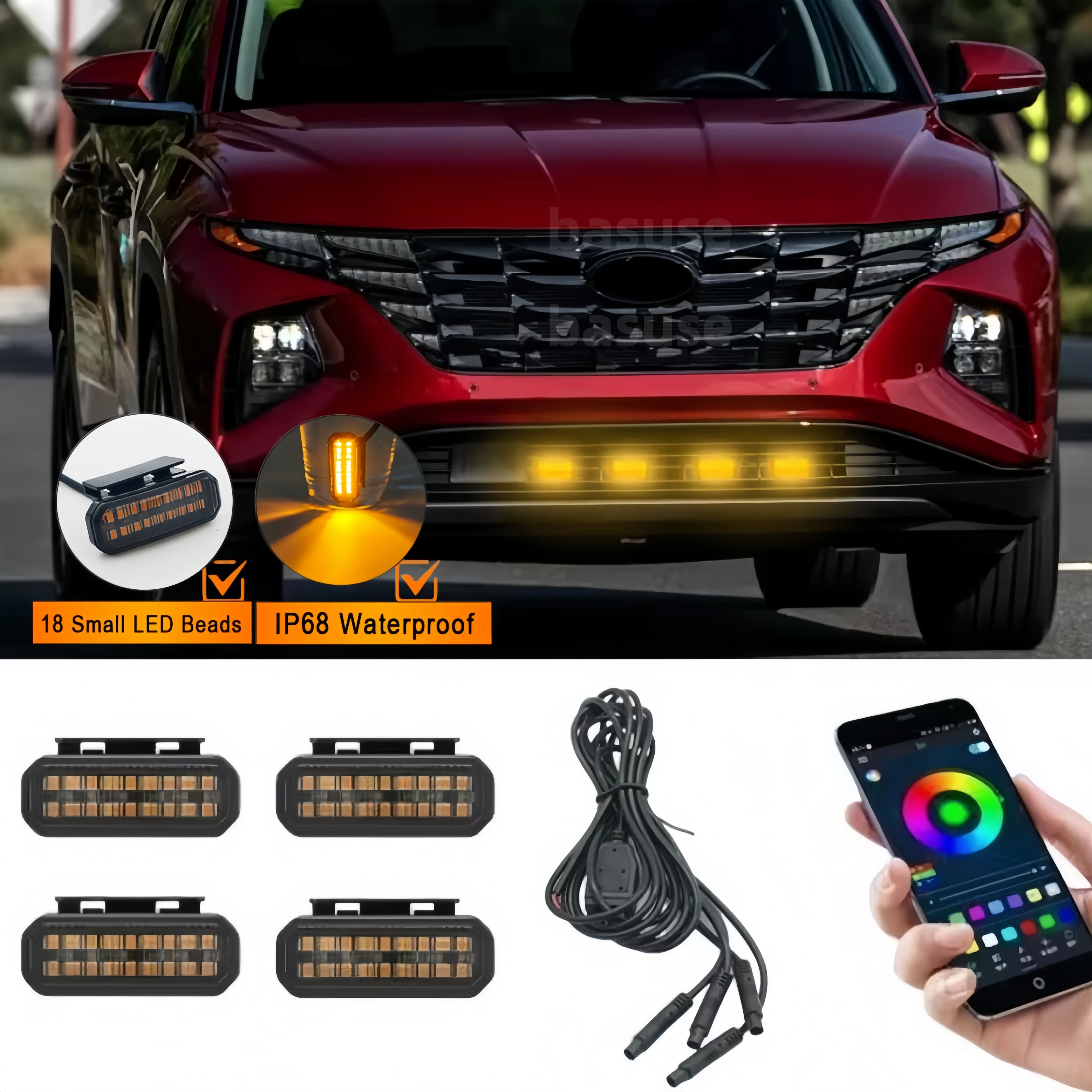 18LED Front Grille Light For Hyundai Tucson Wheel Eyebrow Lamp Car Daytime Running Light 12V