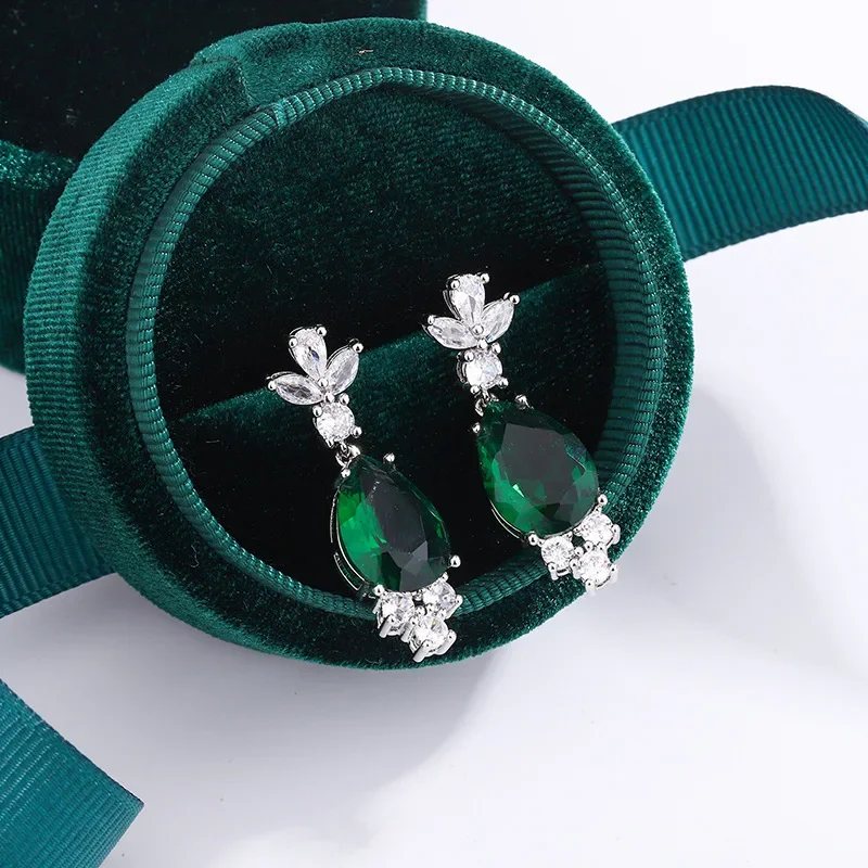 100% 925 Silver Sterling Emerald Earring for Women Aros Mujer Oreja Orecchini Bizuteria Natural Emerald Gemstone Drop Earrings