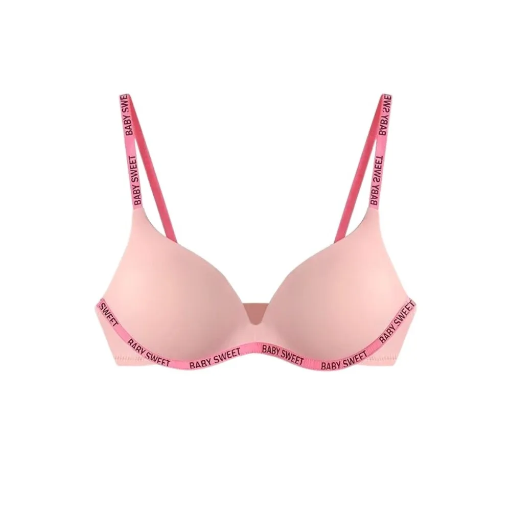 

Ультратонкий беспроводной бюстгальтер ярких цветов с надписью, чашка 3/4, противоскользящий бесшовный бюстгальтер с глубоким V-образным вырезом, корейский стиль, регулируемый бретельки, пляжный бюстгальтер пуш-ап