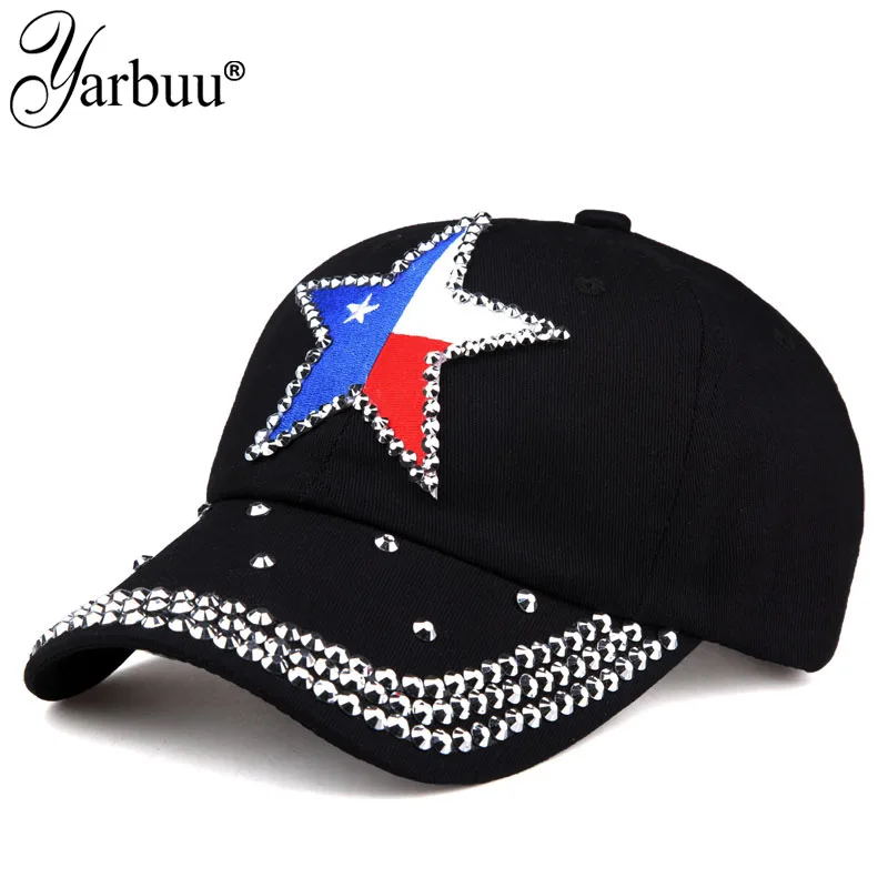 [YARBUU] New Fashion Four Seasons Baseball Cap For Women American Five Pointed Star Embroidery Rhinestone Gorras Hombre