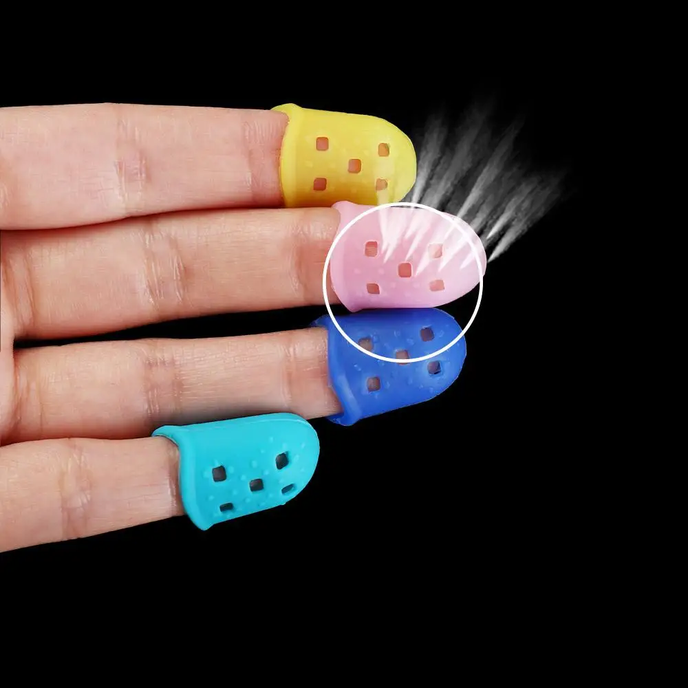 4pcs/set Non-Slip Guitar Fingertip Protectors Solid Color Rubber Thimble Silicone Finger Guards Sewing Cooking Tool