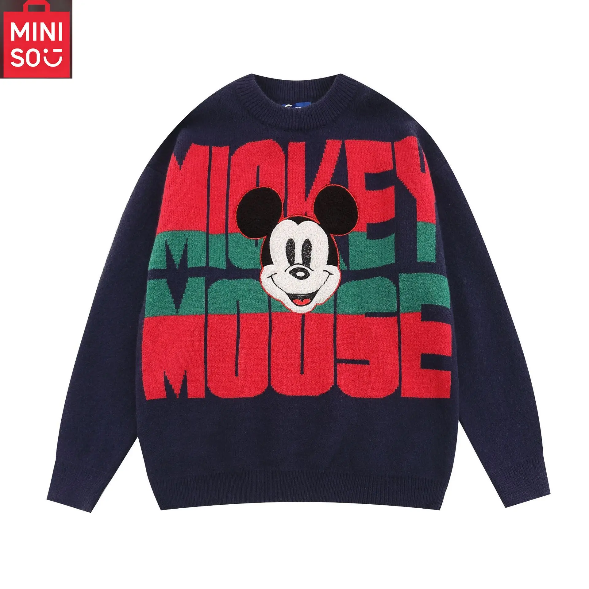 

MINISO round neck sweater, niche design, men's and women's trendy brand, loose casual couple's knitted sweater