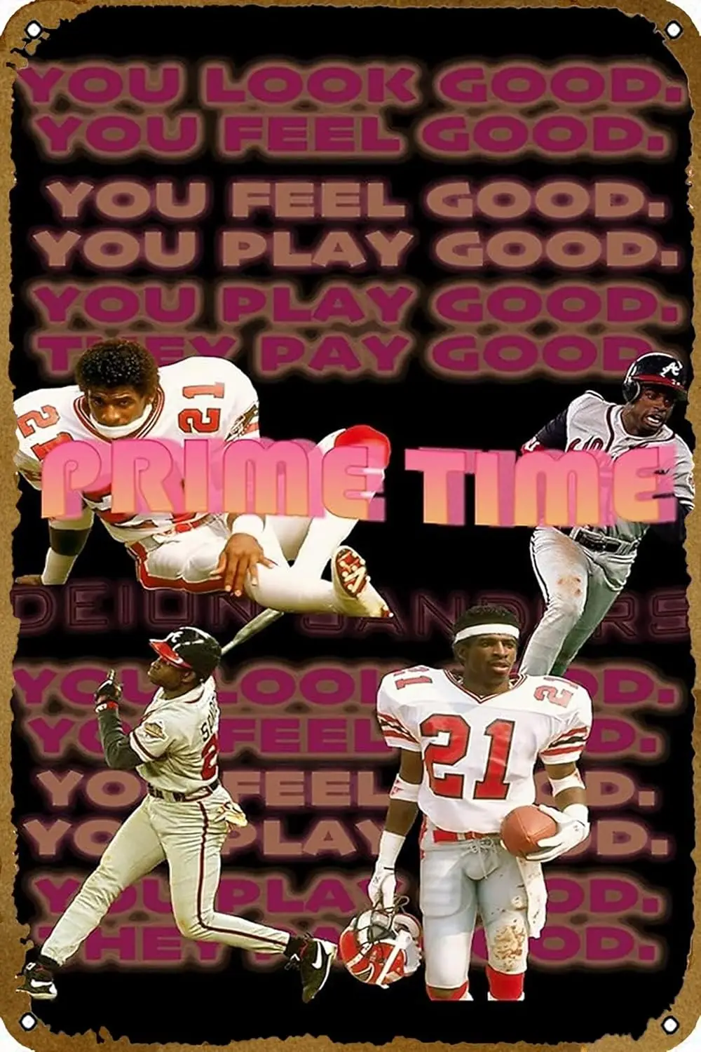 Prime time Deion Sanders Poster Vintage Metal Tin Sign Home Kitchen Bar Cafe Club Cave Vintage Art Wall Decor Gift 8x12 Inch.