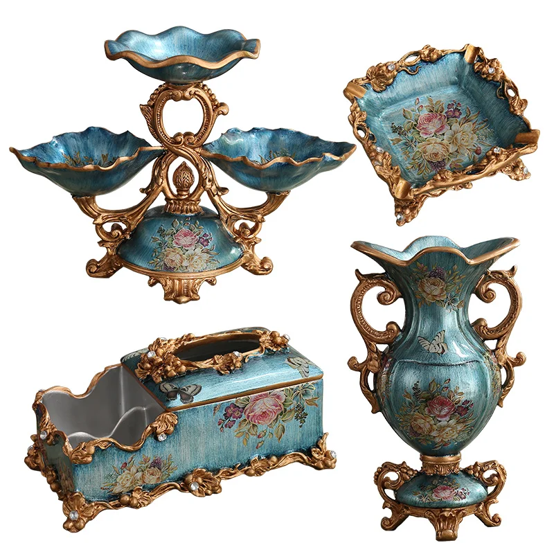 Large European vase set of three luxury ornaments creative home fruit bowl tissue box ashtray set jewelry