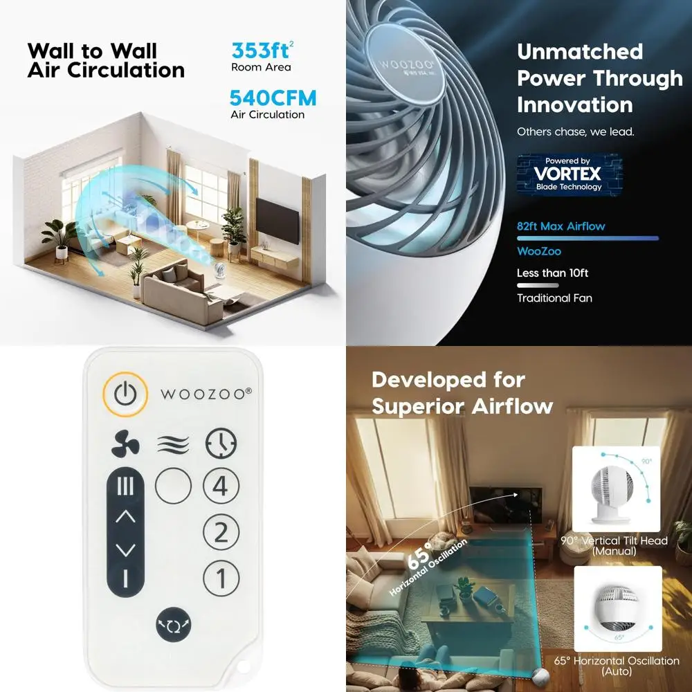 

Вентилятор-циркулятор воздуха Woozoo от IRIS USA: с дистанционным управлением, осциллирующий, 5 скоростей, радиус действия 82 фута, 90 ° Низкий уровень шума (30 дБ), идеально подходит для небольших помещений.